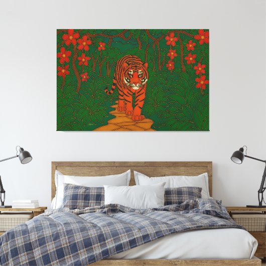 Cloisonne Art Tiger on the Jungle Path Canvas Afdruk (Insitu (Slaapkamer))