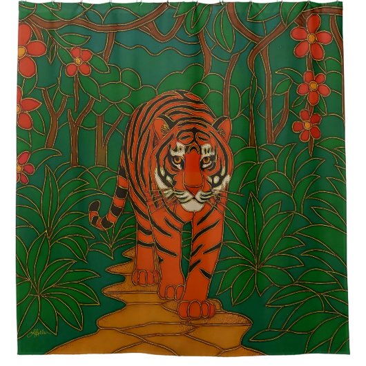 Cloisonne Art Tiger on the Jungle Path Douchegordijn (Voorkant)