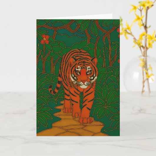 Cloisonne Art Tiger on the Jungle Path Kaart (Gele Bloem)