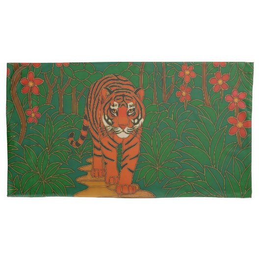 Cloisonne Art Tiger on the Jungle Path Kussensloop (Voorkant)