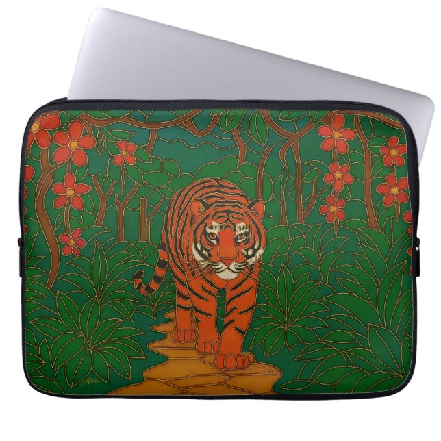 Cloisonne Art Tiger on the Jungle Path Laptop Sleeve (Voorkant)