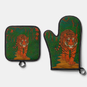 Cloisonne Art Tiger on the Jungle Path Ovenwant & Pannenlap Set (Voorkant)