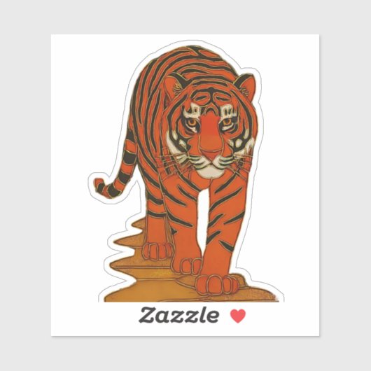 Cloisonne Art Tiger on the Jungle Path Sticker (Vel)