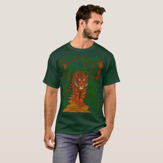 Cloisonne Art Tiger on the Jungle Path T-shirt (Voorkant volledig)