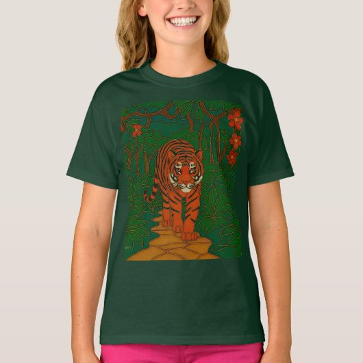 Cloisonne Art Tiger on the Jungle Path T-shirt (Voorkant)