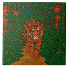 Cloisonne Art Tiger on the Jungle Path Tegeltje