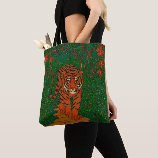 Cloisonne Art Tiger on the Jungle Path Tote Bag (Dichtbij)