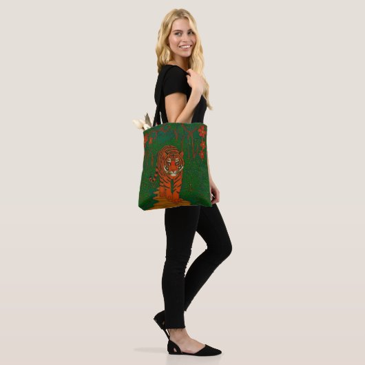 Cloisonne Art Tiger on the Jungle Path Tote Bag (Op model)