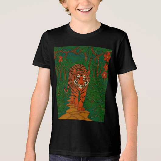 Cloisonne Art Tiger on the Jungle Path Tri-Blend Shirt (Voorkant)