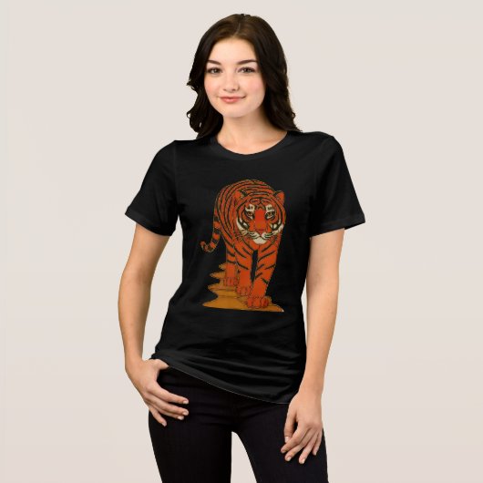 Cloisonne Art Tiger on the Jungle Path Tri-Blend Shirt (Voorkant volledig)