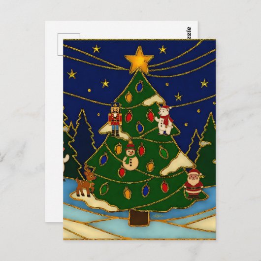 Cloisonne Art Whimsical Forest Classic Christmas  Briefkaart (Voorkant / Achterkant)