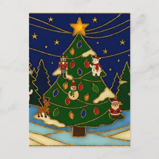 Cloisonne Art Whimsical Forest Classic Christmas  Briefkaart (Voorkant)