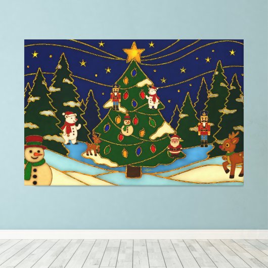 Cloisonne Art Whimsical Forest Classic Christmas  Canvas Afdruk (Insitu (Houten vloer))