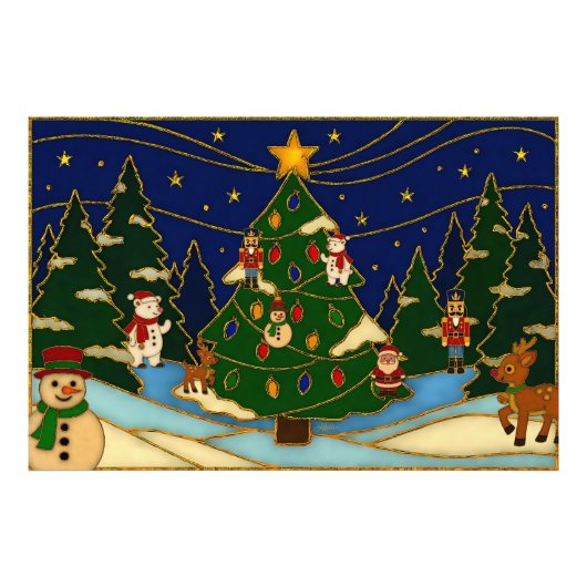 Cloisonne Art Whimsical Forest Classic Christmas  Foto Afdruk (Voorkant)