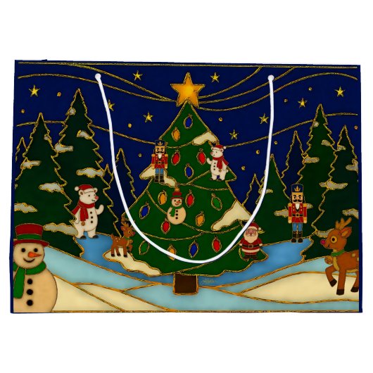 Cloisonne Art Whimsical Forest Classic Christmas  Groot Cadeauzakje (Achterkant)