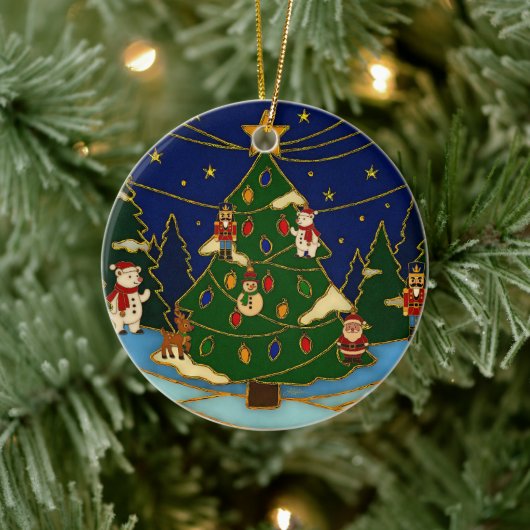 Cloisonne Art Whimsical Forest Classic Christmas  Keramisch Ornament (Boom)