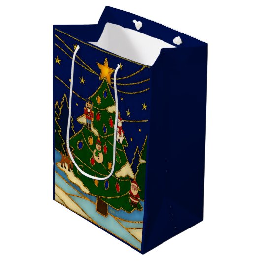 Cloisonne Art Whimsical Forest Classic Christmas Medium Cadeauzakje (Voorkant Gekanteld)