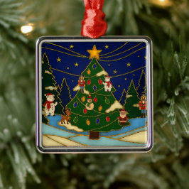 Cloisonne Art Whimsical Forest Classic Christmas  Metalen Ornament