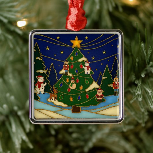 Cloisonne Art Whimsical Forest Classic Christmas  Metalen Ornament (Boom)