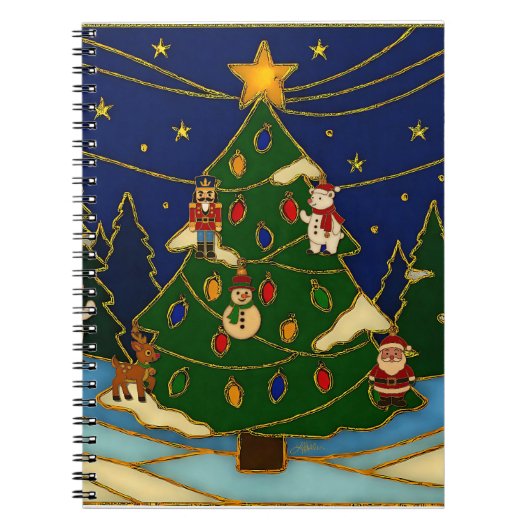 Cloisonne Art Whimsical Forest Classic Christmas  Notitieboek (Voorkant)