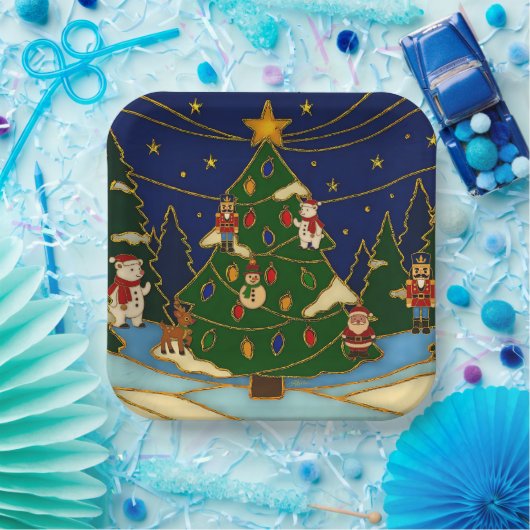 Cloisonne Art Whimsical Forest Classic Christmas  Papieren Bordje (Feest)