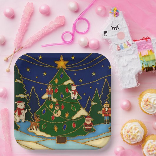 Cloisonne Art Whimsical Forest Classic Christmas  Papieren Bordje (Feest)