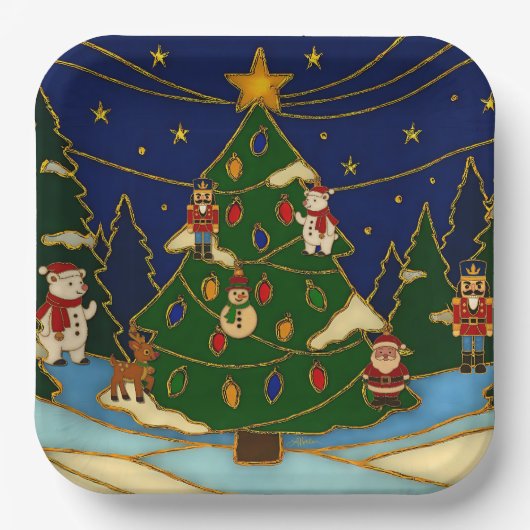 Cloisonne Art Whimsical Forest Classic Christmas Papieren Bordje (Voorkant)