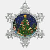 Cloisonne Art Whimsical Forest Classic Christmas  Tin Sneeuwvlok Ornament (Voorkant)