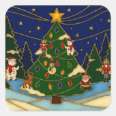 Cloisonne Art Whimsical Forest Classic Christmas  Vierkante Sticker (Voorkant)