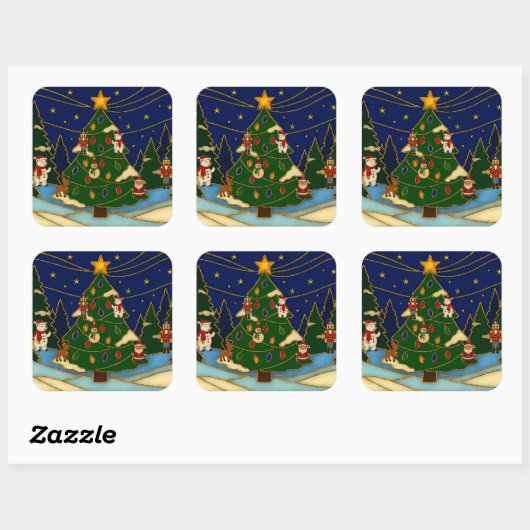 Cloisonne Art Whimsical Forest Classic Christmas  Vierkante Sticker (Vel)