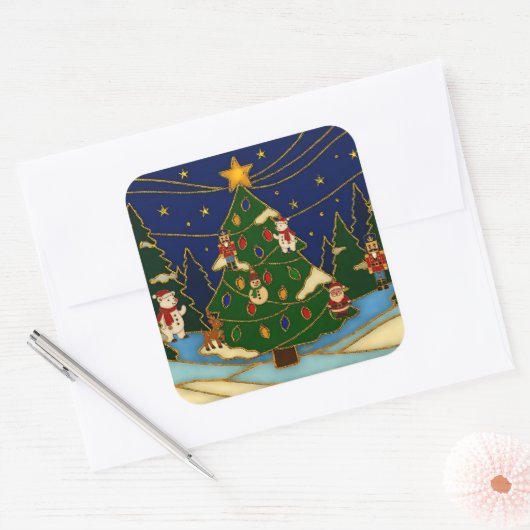 Cloisonne Art Whimsical Forest Classic Christmas  Vierkante Sticker (Envelop)