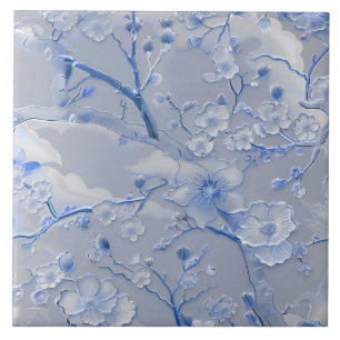 Cloisonne blauw bloemmotief tegel tegeltje