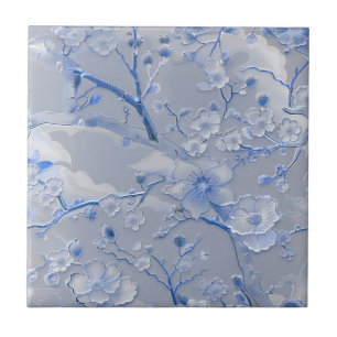 Cloisonne blauw bloemmotief tegel tegeltje