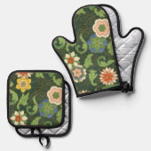 Cloisonne China Patter Asian Oriental Ovenwant & Pannenlap Set (Voorkant / Achterkant)