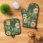 Cloisonne China Patter Asian Oriental Ovenwant & Pannenlap Set (Top down)