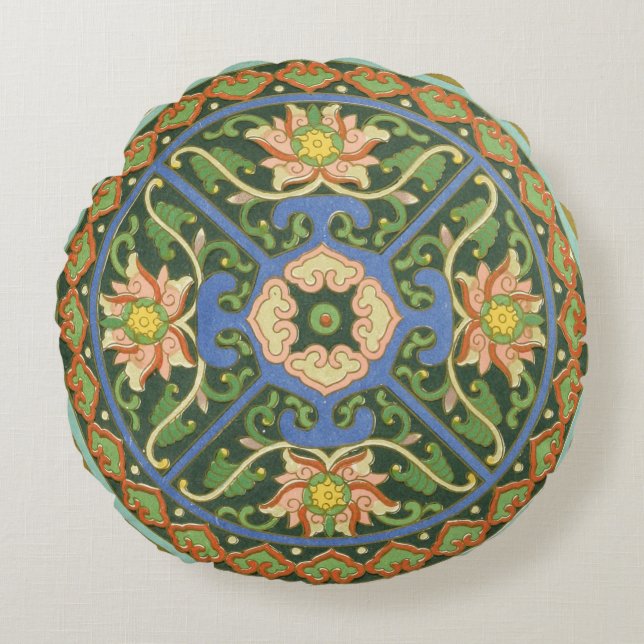 Cloisonne China Patter Asian Oriental Rond Kussen (Voorkant)