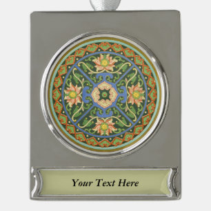 Cloisonne China Patter Asian Oriental Verzilverd Banner Ornament