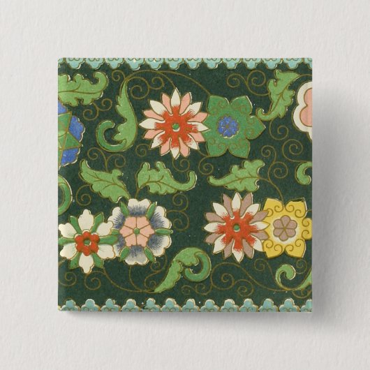 Cloisonne China Patter Asian Oriental Vierkante Button 5,1 Cm (Voorkant)