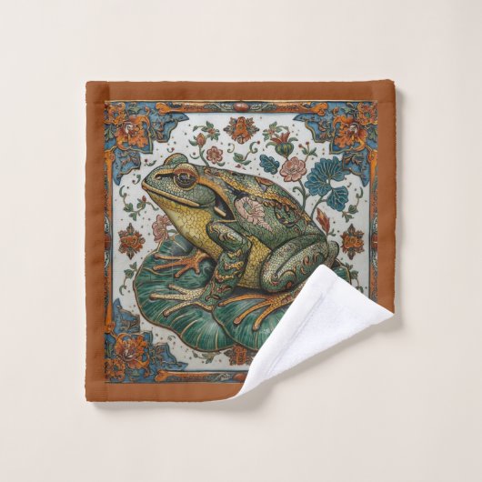 Cloisonne Frog on Lily Pad Bad Handdoek (Wasdoekje)