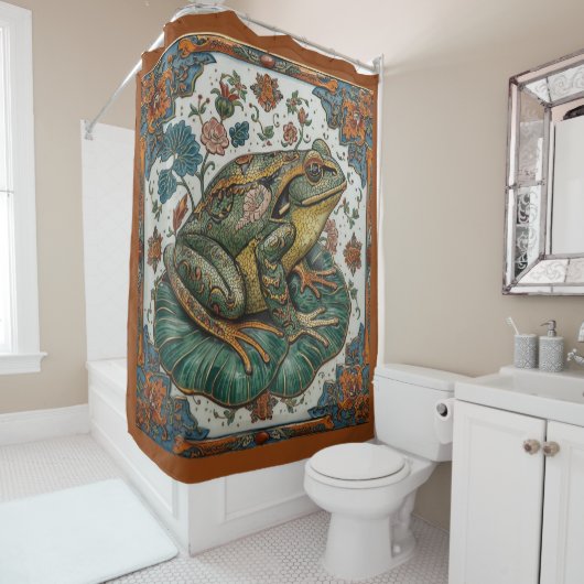 Cloisonne Frog on Lily Pad  Douchegordijn (In situ)