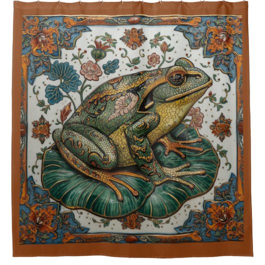 Cloisonne Frog on Lily Pad  Douchegordijn (Voorkant)