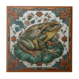 Cloisonne Frog on Lily Pad Tegeltje