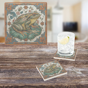 Cloisonne Kikker op Waterlelieblad Stenen Onderzetter