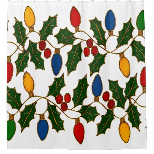 Cloisonne Kunst Kerstverlichting en Hulst Douchegordijn (Voorkant)