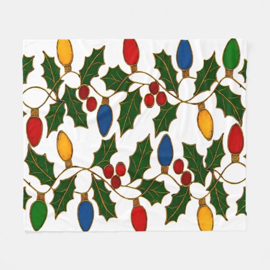 Cloisonne Kunst Kerstverlichting en Hulst Fleece Deken (Voorkant (Horizontaal))