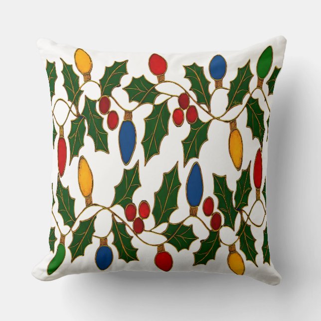 Cloisonne Kunst Kerstverlichting en Hulst Kussen (Voorkant)