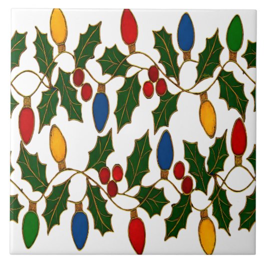 Cloisonne Kunst Kerstverlichting en Hulst Tegeltje (Voorkant)