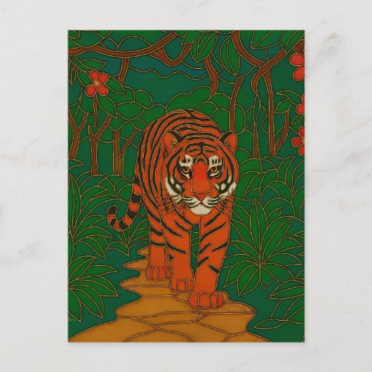 Cloisonne Kunst Tijger op het Jungle Pad Briefkaart (Voorkant)