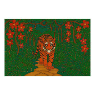 Cloisonne Kunst Tijger op het Jungle Pad Foto Afdruk