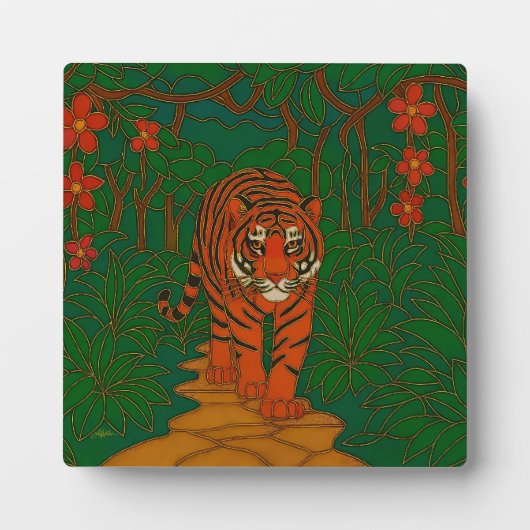Cloisonne Kunst Tijger op het Jungle Pad Fotoplaat (Voorkant)